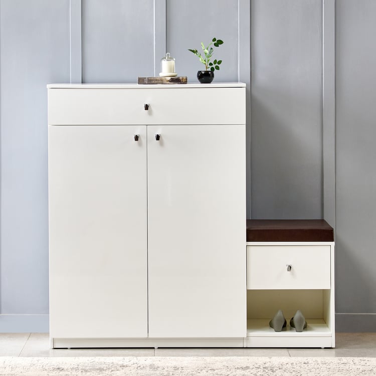 Astra 15 Pairs Shoe Cabinet with Cushion Seat - White