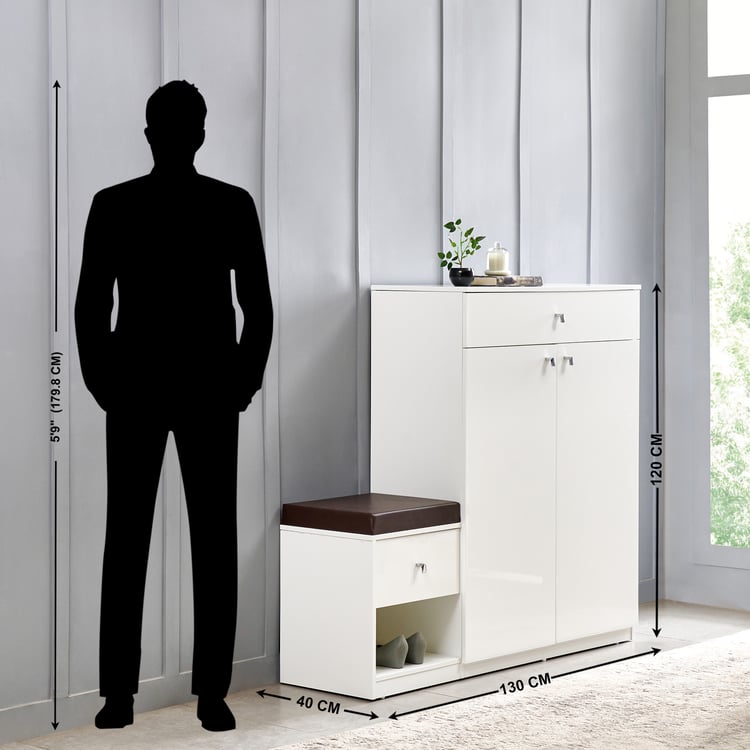 Astra 15 Pairs Shoe Cabinet with Cushion Seat - White