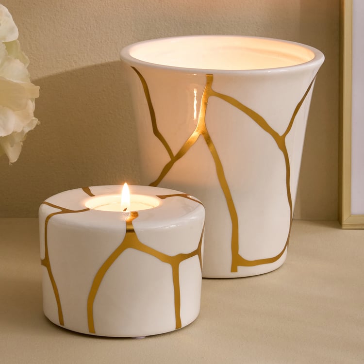 Oro Kinsuki Ceramic Printed Votive Candle Holder