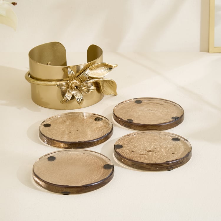 Amara Ava Set of 4 Glass Coasters with Metal Holder