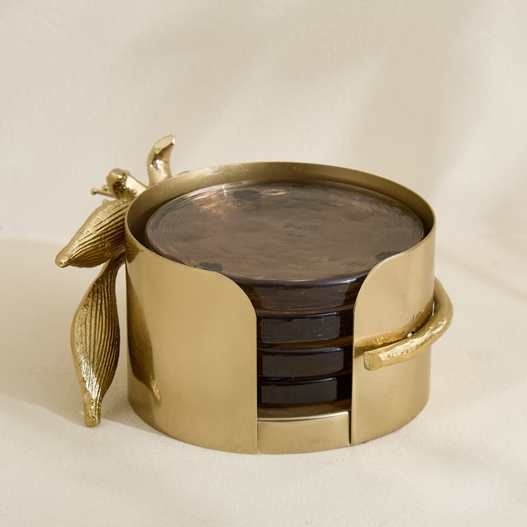 Amara Ava Set of 4 Glass Coasters with Metal Holder