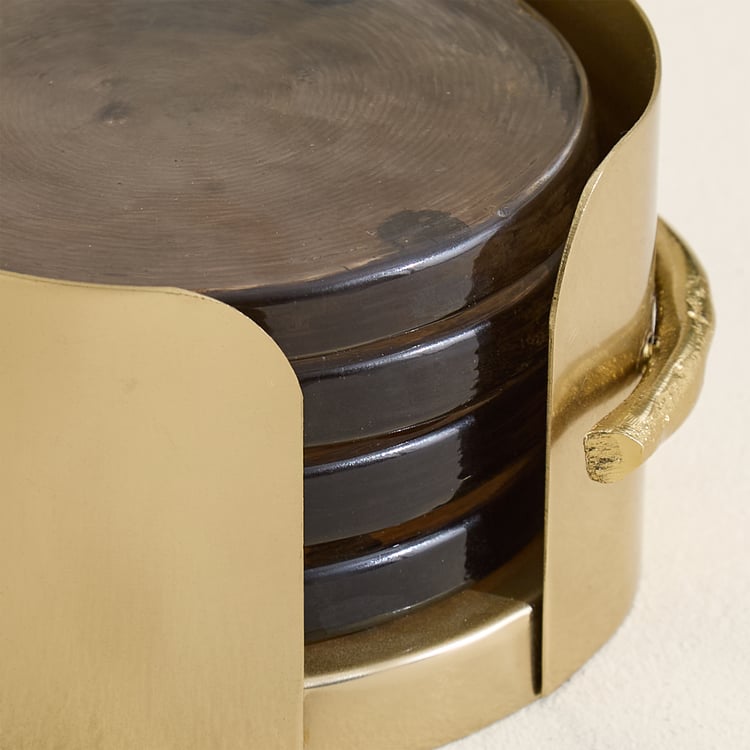 Amara Ava Set of 4 Glass Coasters with Metal Holder