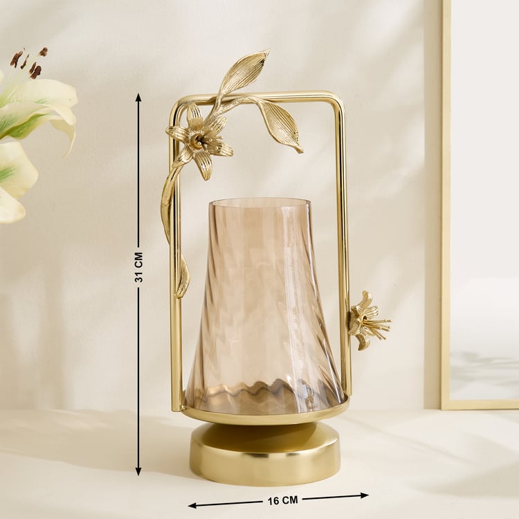 Amara Ava Glass and Aluminium Spiral Hurricane Candle Holder