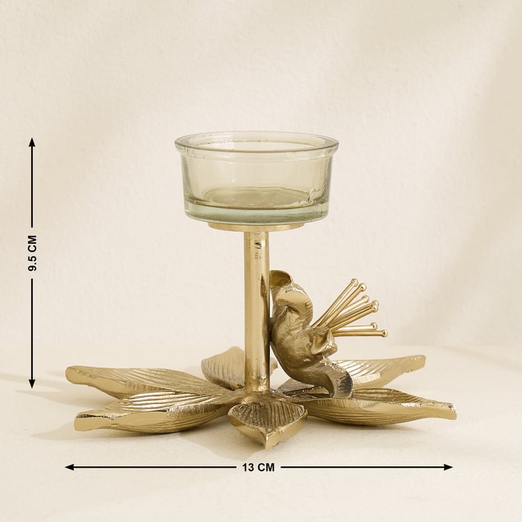 Amara Ava Glass and Aluminium Floral T-Light Holder