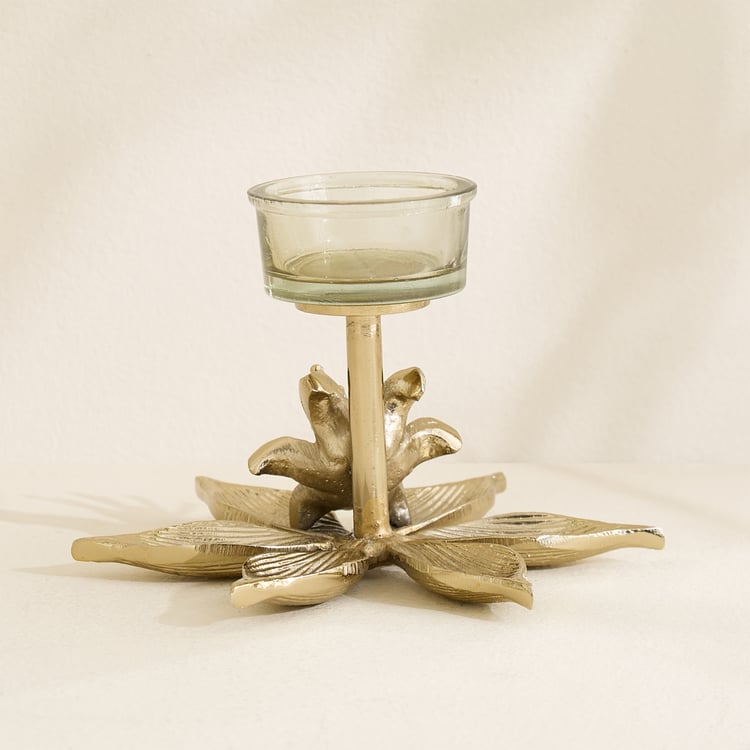 Amara Ava Glass and Aluminium Floral T-Light Holder