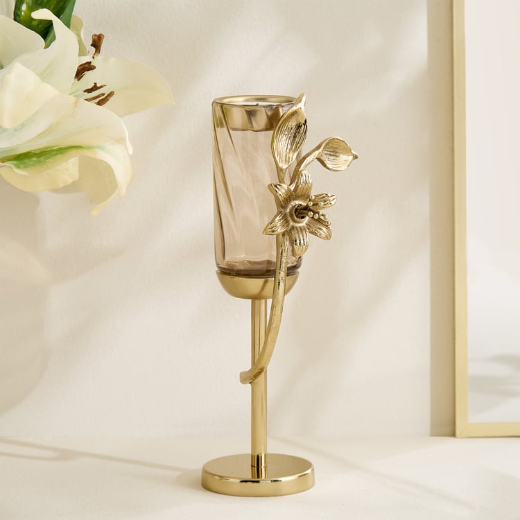 Amara Ava Glass and Metal Pedestal T-Light Holder