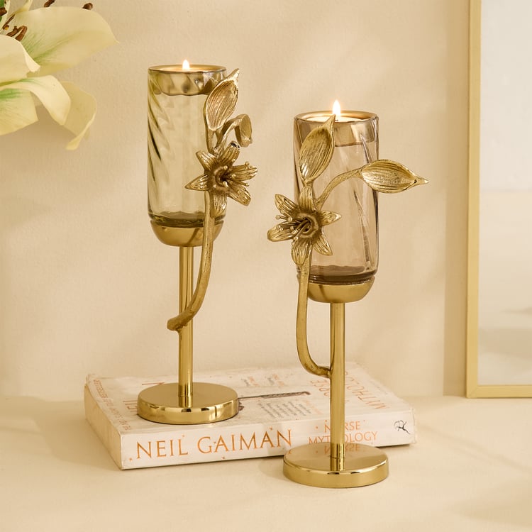 Amara Ava Glass and Metal Pedestal T-Light Holder