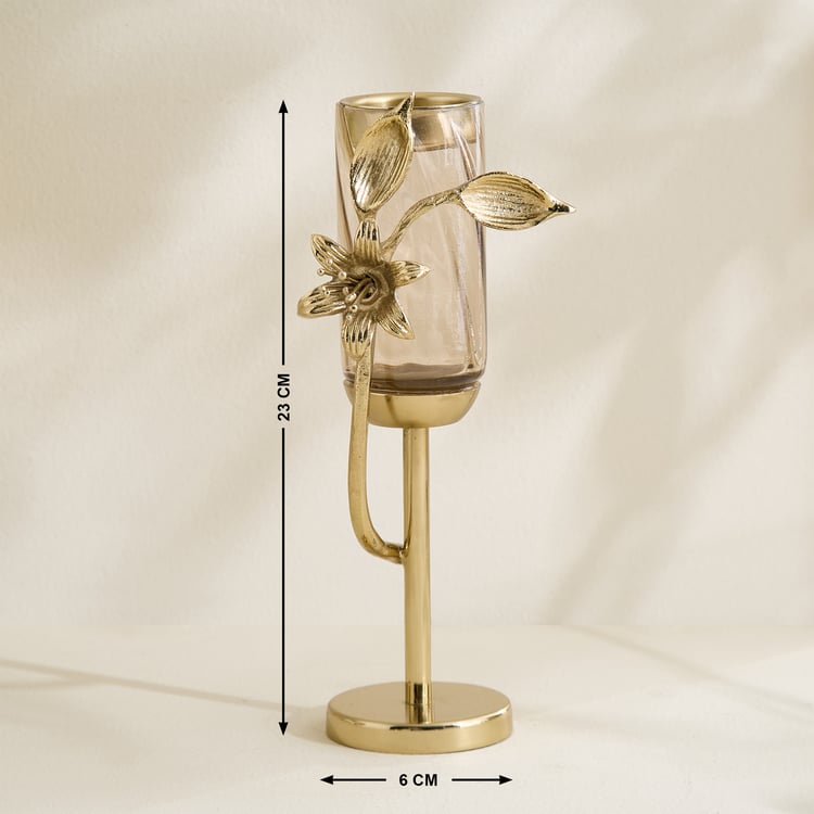 Amara Ava Glass and Metal Pedestal T-Light Holder