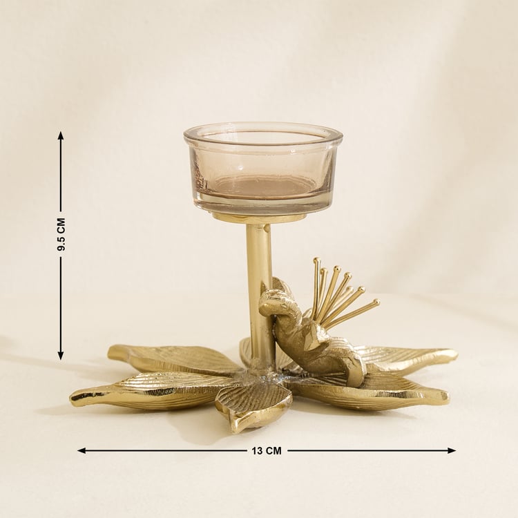 Amara Ava Glass and Aluminium Floral T-Light Holder