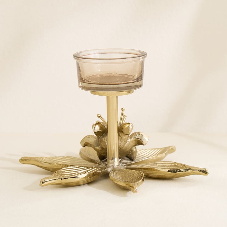 Amara Ava Glass and Aluminium Floral T-Light Holder