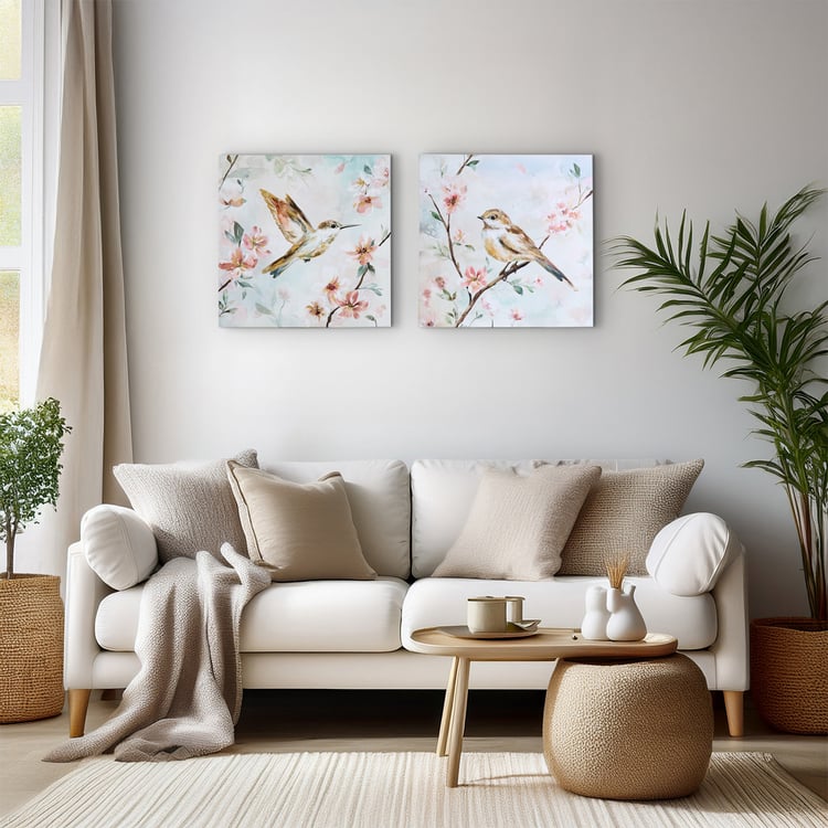 Brezza Set of 2 Canvas Birds Picture Frames - 50x50cm