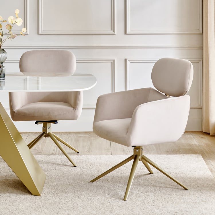 Homeshores Set of 2 Fabric Swivel Dining Chairs - Beige