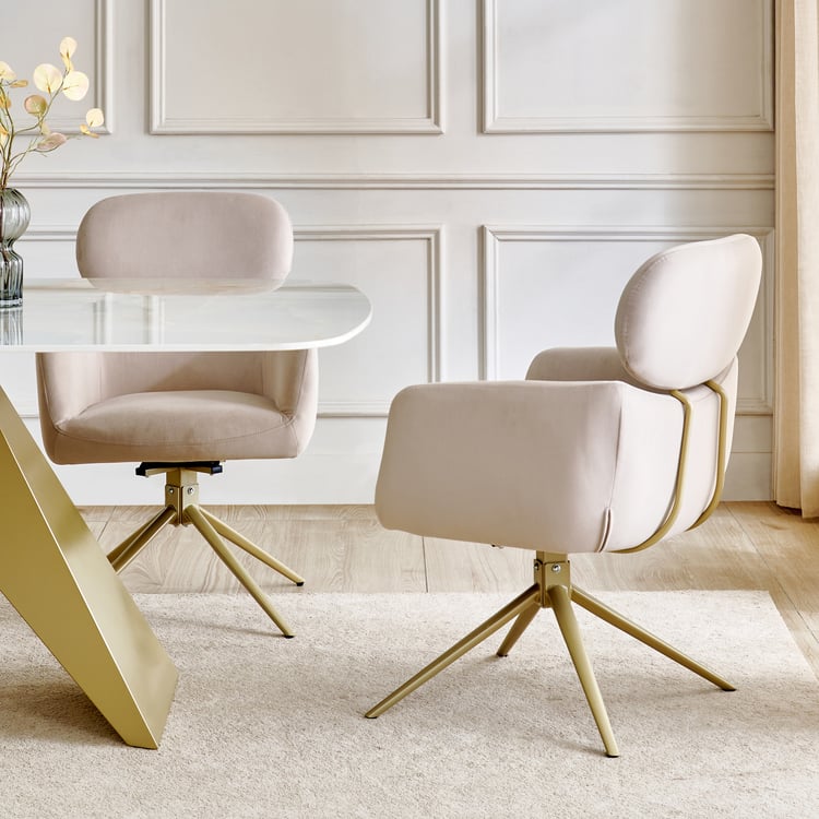 Homeshores Set of 2 Fabric Swivel Dining Chairs - Beige