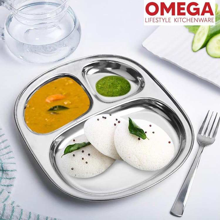 OMEGA Set of 2 Stainless Steel Partition Plate - 24x24cm