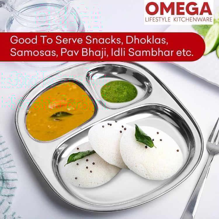 OMEGA Set of 2 Stainless Steel Partition Plate - 24x24cm