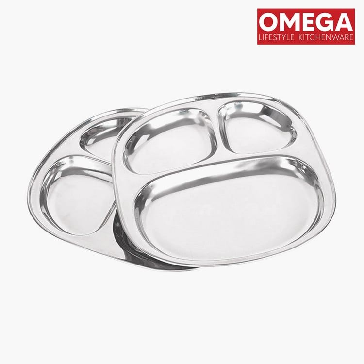 OMEGA Set of 2 Stainless Steel Partition Plate - 24x28cm
