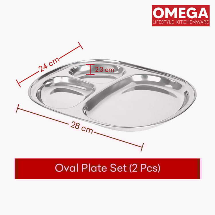 OMEGA Set of 2 Stainless Steel Partition Plate - 24x28cm