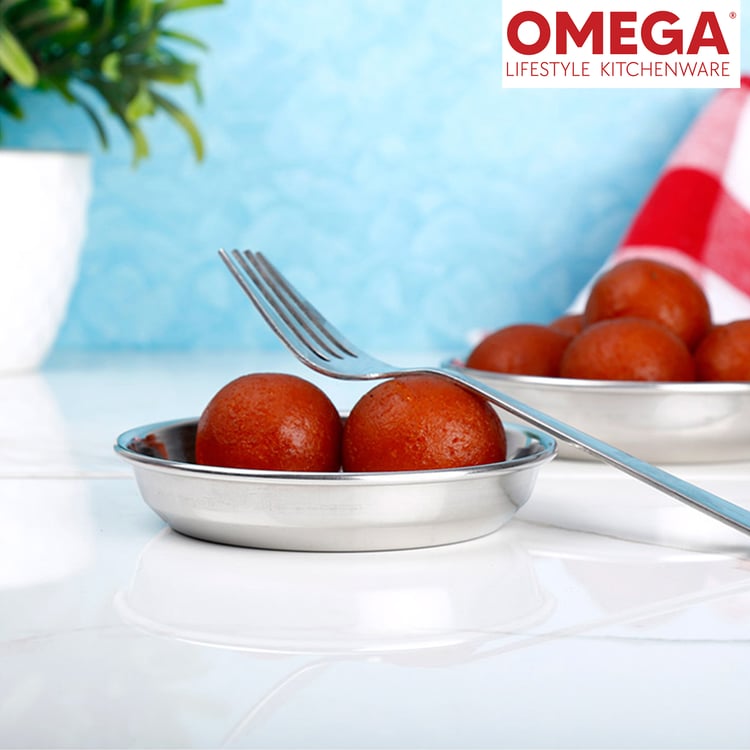 OMEGA Set of 4 Stainless Steel Dessert Plate