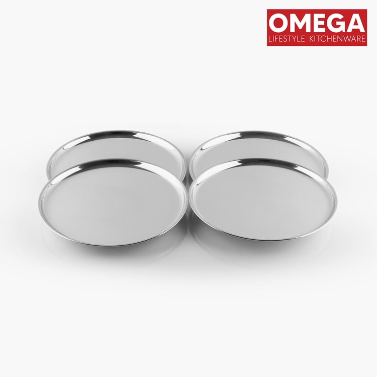 OMEGA Set of 4 Stainless Steel Dinner Plate - 18.7cm