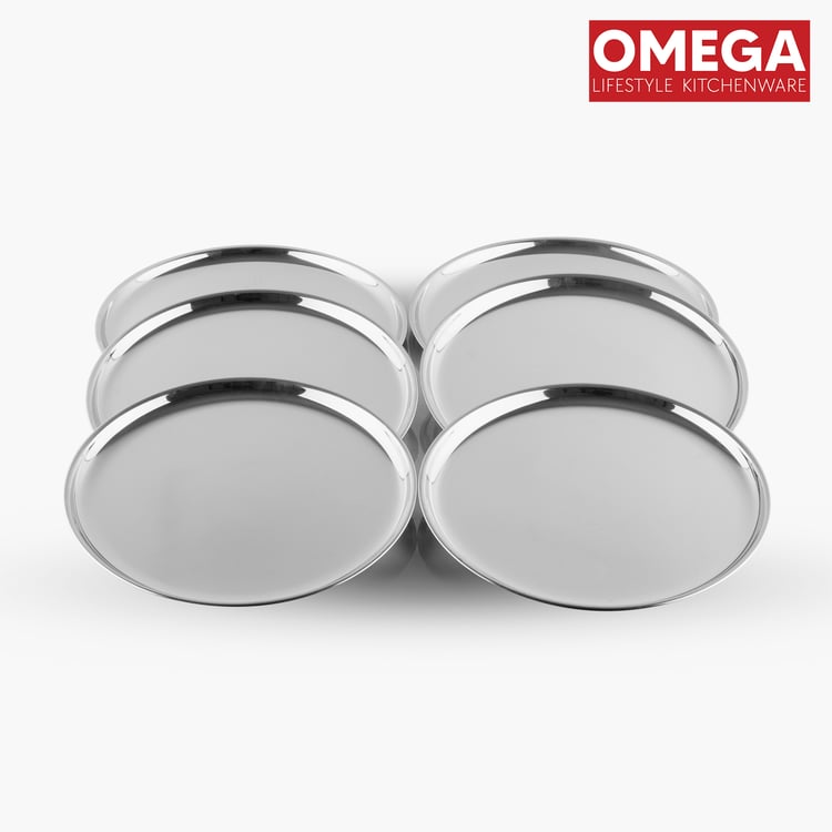 OMEGA Set of 6 Stainless Steel Dinner Plate - 18.7cm