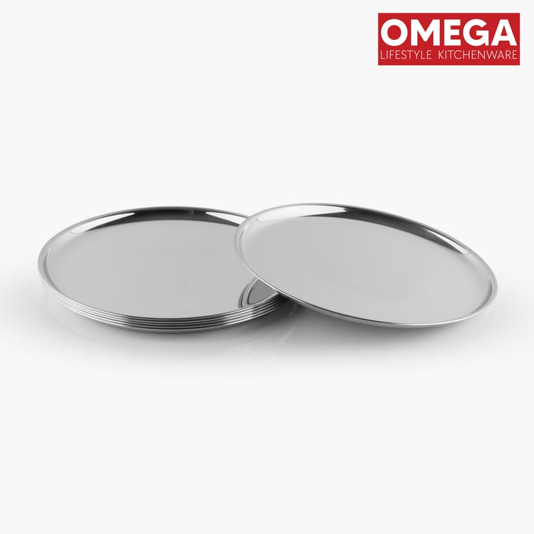 OMEGA Set of 6 Stainless Steel Dinner Plate - 18.7cm