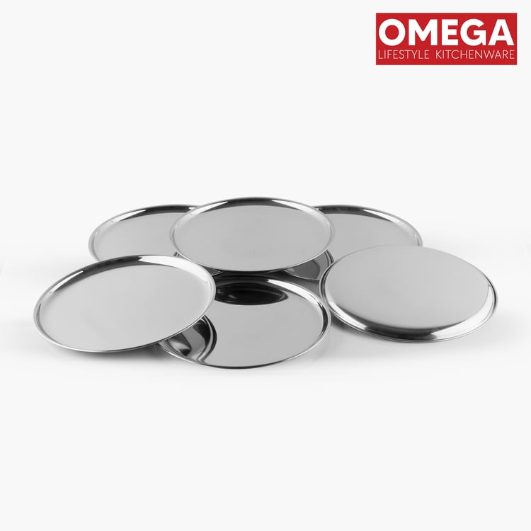 OMEGA Set of 6 Stainless Steel Dinner Plate - 18.7cm
