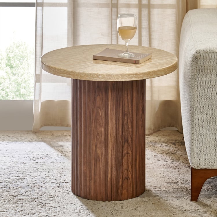 Sundried Sanctuary Faux Marble Top End Table - Walnut