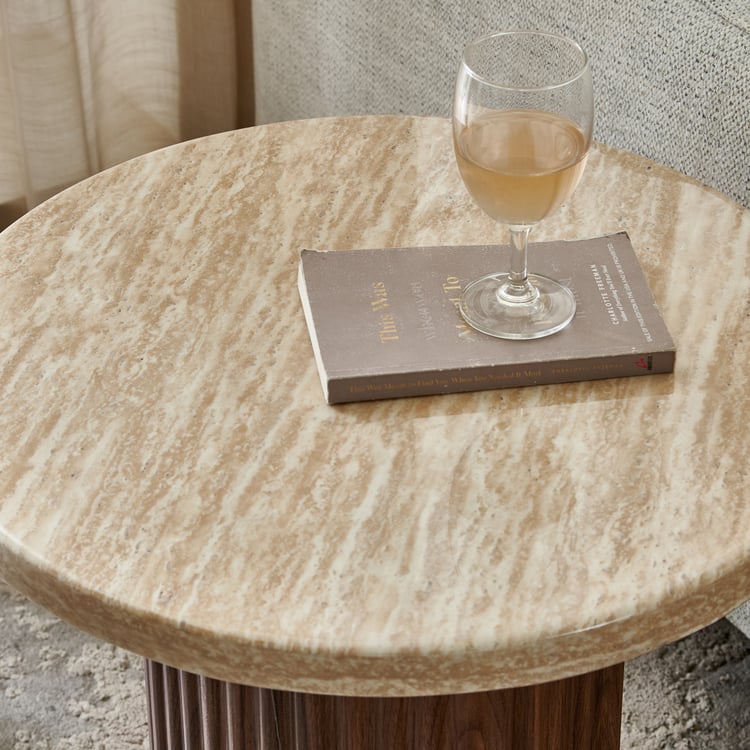 Sundried Sanctuary Faux Marble Top End Table - Walnut