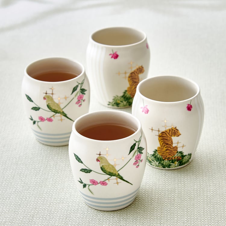 Niko Set of 4 Stoneware Printed Kulhad - 210ml
