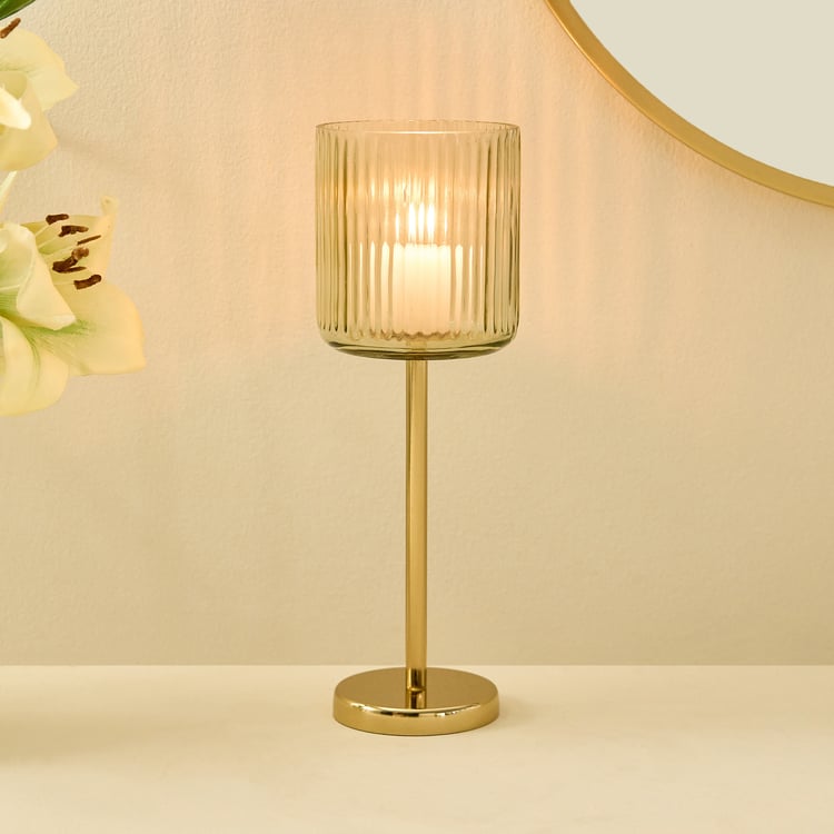 Soma Bloom Glass Ribbed Pedestal Votive Candle Holder - Large