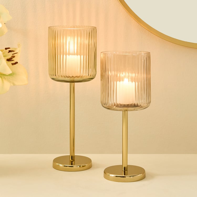 Soma Bloom Glass Ribbed Pedestal Votive Candle Holder - Large