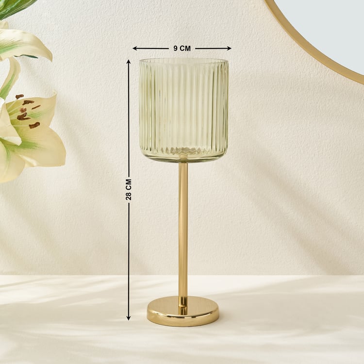 Soma Bloom Glass Ribbed Pedestal Votive Candle Holder - Large