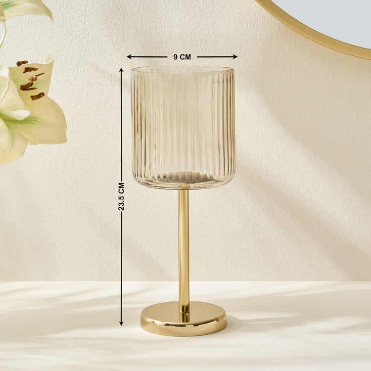 Soma Bloom Glass Ribbed Pedestal Votive Candle Holder - Small