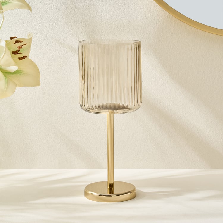 Soma Bloom Glass Ribbed Pedestal Votive Candle Holder - Small