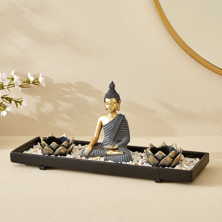 Renaissance Erin 3Pcs Polyresin Sitting Buddha Figurine with T-Light Holders