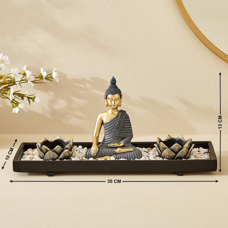 Renaissance Erin 3Pcs Polyresin Sitting Buddha Figurine with T-Light Holders