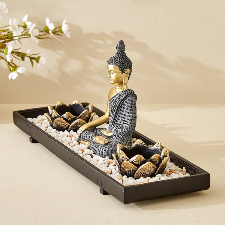 Renaissance Erin 3Pcs Polyresin Sitting Buddha Figurine with T-Light Holders