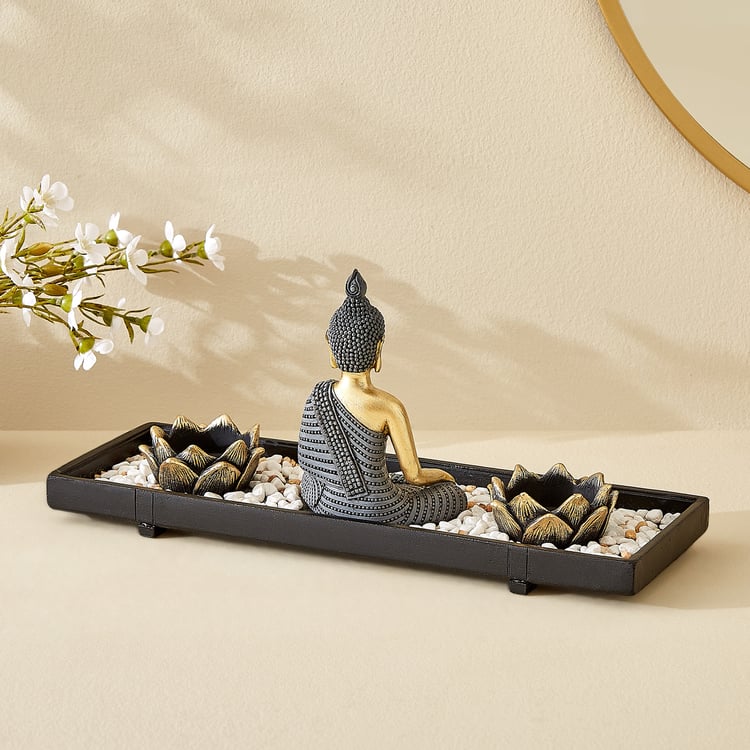Renaissance Erin 3Pcs Polyresin Sitting Buddha Figurine with T-Light Holders
