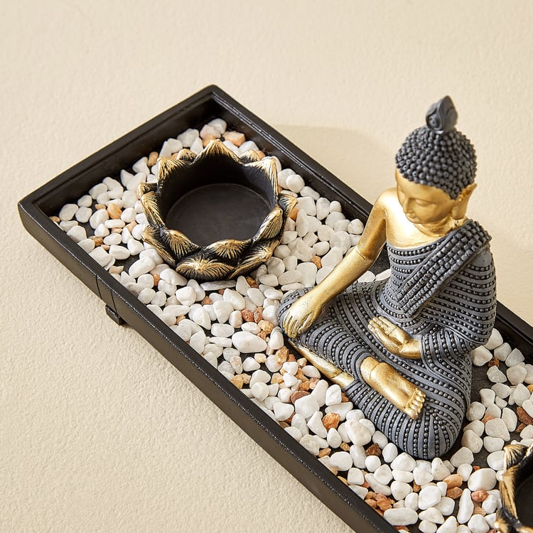 Renaissance Erin 3Pcs Polyresin Sitting Buddha Figurine with T-Light Holders