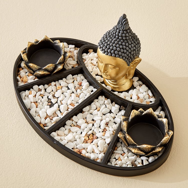 Renaissance Erin 3Pcs Polyresin Buddha Figurine with T-Light Holders