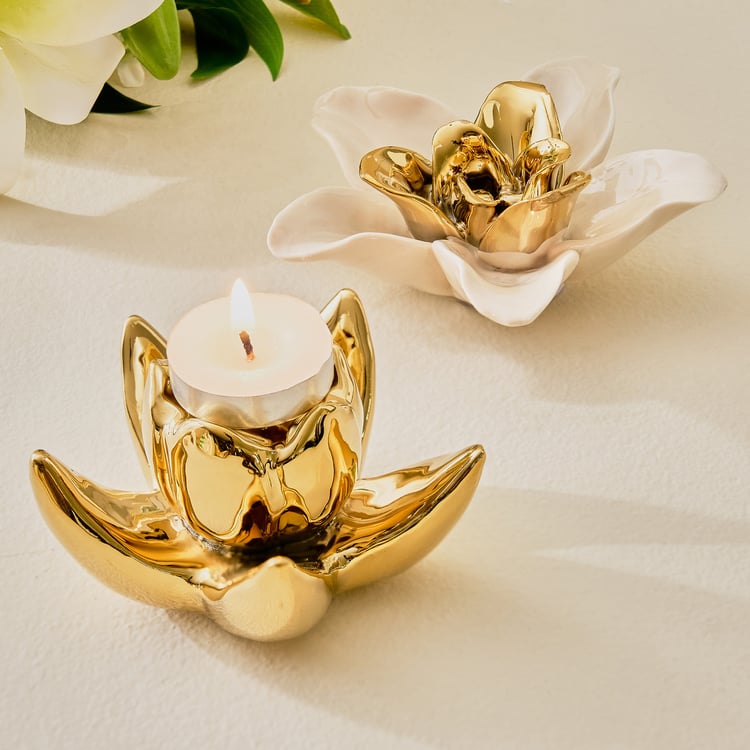 Amara Hana Ceramic and Metal Floral T-Light Candle Holder