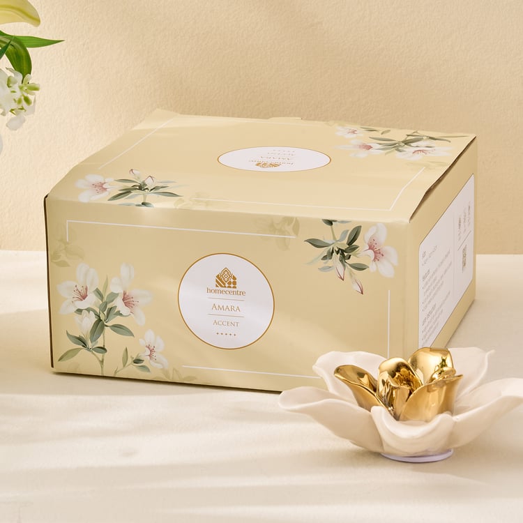 Amara Hana Ceramic and Metal Floral T-Light Candle Holder