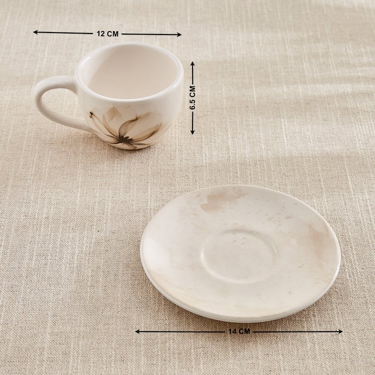 Moksha Mocha Mousse Stoneware Floral Print Cup and Saucer - 230ml
