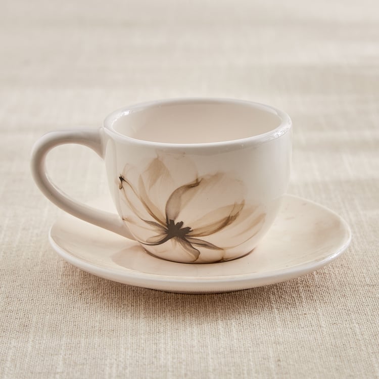 Moksha Mocha Mousse Stoneware Floral Print Cup and Saucer - 230ml