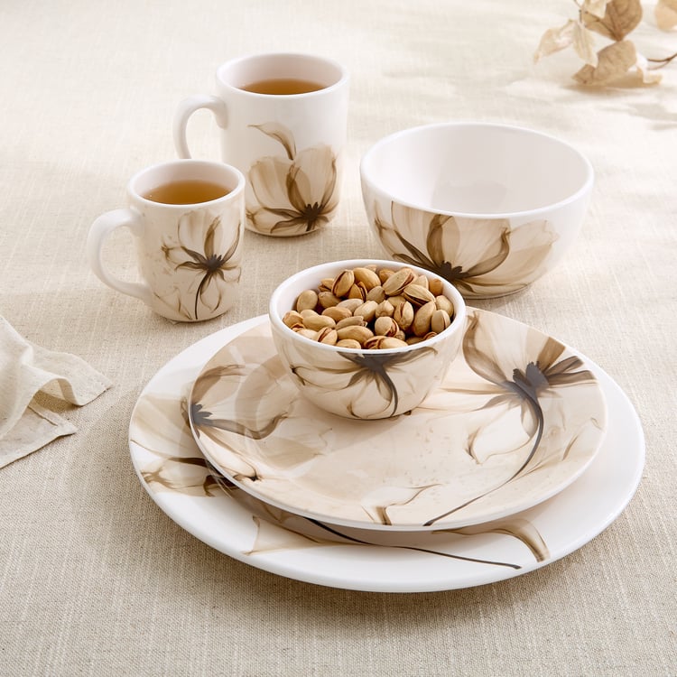 Moksha Mocha Mousse Stoneware Floral Print Katori - 250ml