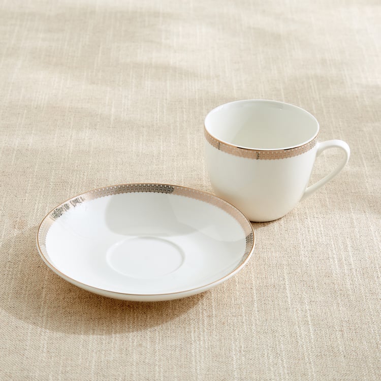 Altius Gris Bone China Printed Cup and Saucer - 200ml
