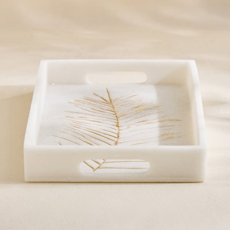 Oro Polyresin Leaf Foil Print Decorative Tray