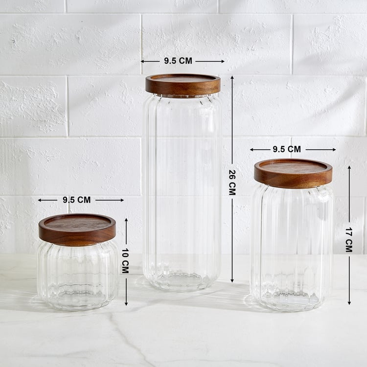 Vault Malva Set of 5 Glass Storage Canisters with Acacia Wood Lid