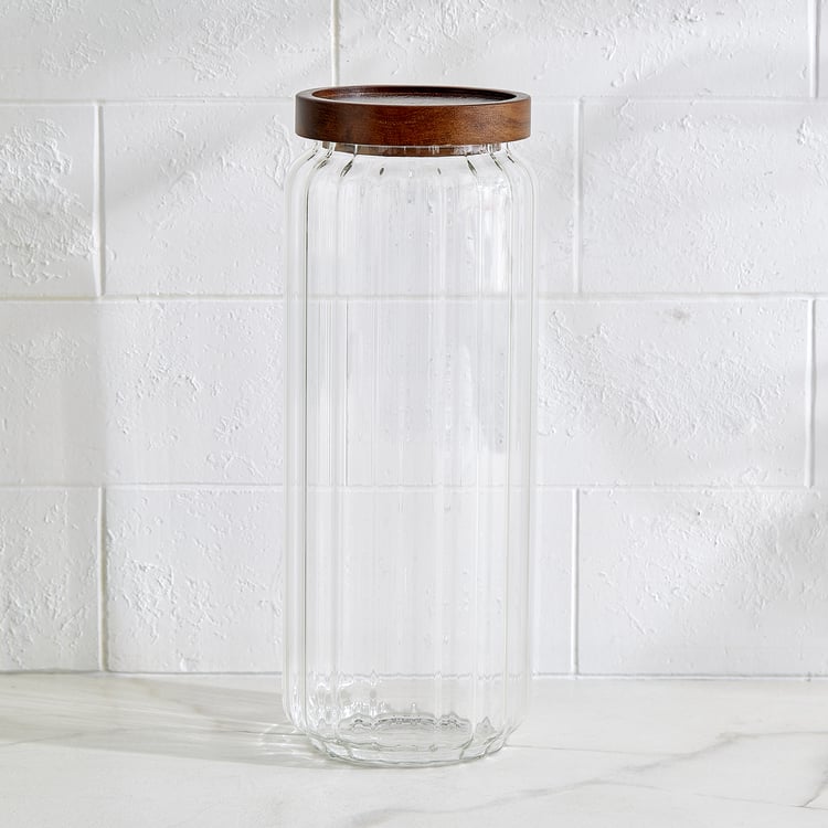 Vault Malva Set of 5 Glass Storage Canisters with Acacia Wood Lid