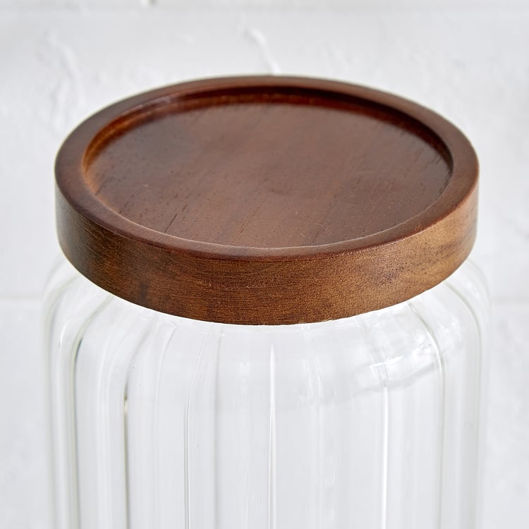 Vault Malva Set of 5 Glass Storage Canisters with Acacia Wood Lid